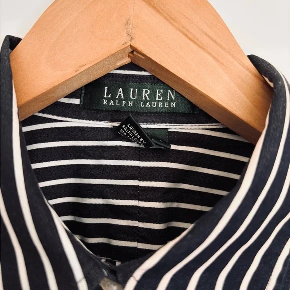Ralph Lauren Navy and White Striped Button Shirt - Picture 2 of 5